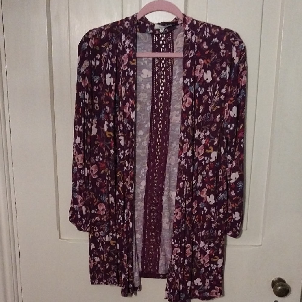 Maurices Burgundy Floral Kimono
